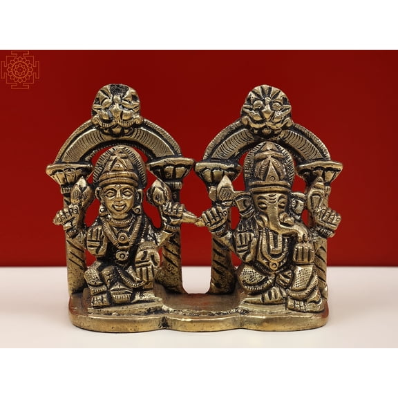 2" Brass Devi Lakshmi with Ganesha Statue | Handcrafted Brass Artwork