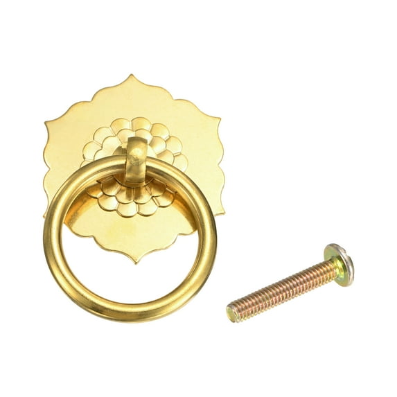2" Brass Drawer Pulls and Knobs with Screws, Flower Shape, Gold Tone