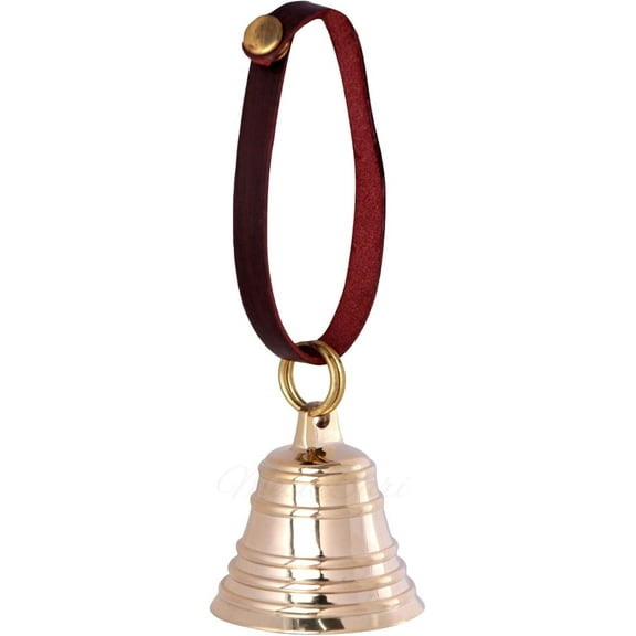 2" Brass Hanging Entry Bell Decorative Doorbell with Leather Strap for Home, Barn, Farmhouse and Store