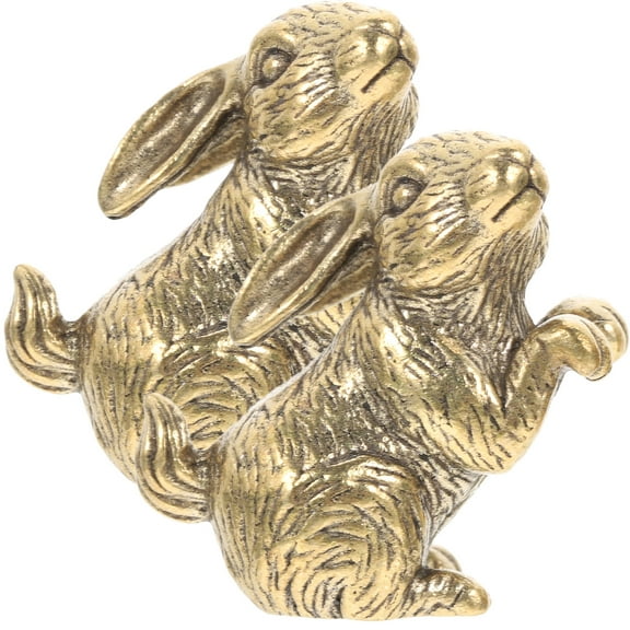 2Pcs Brass Rabbit Figurines Small Bunny Statues Exquisite Rabbit Models