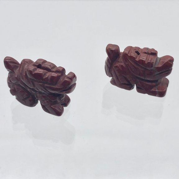 2 Brecciated Jasper Winged Dragon Animal Beads | 22x13.5x8mm | Red | 2 Beads