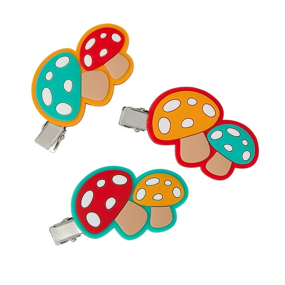 2" Brightly Colored Mushroom Hair Clips - 12 Pc.