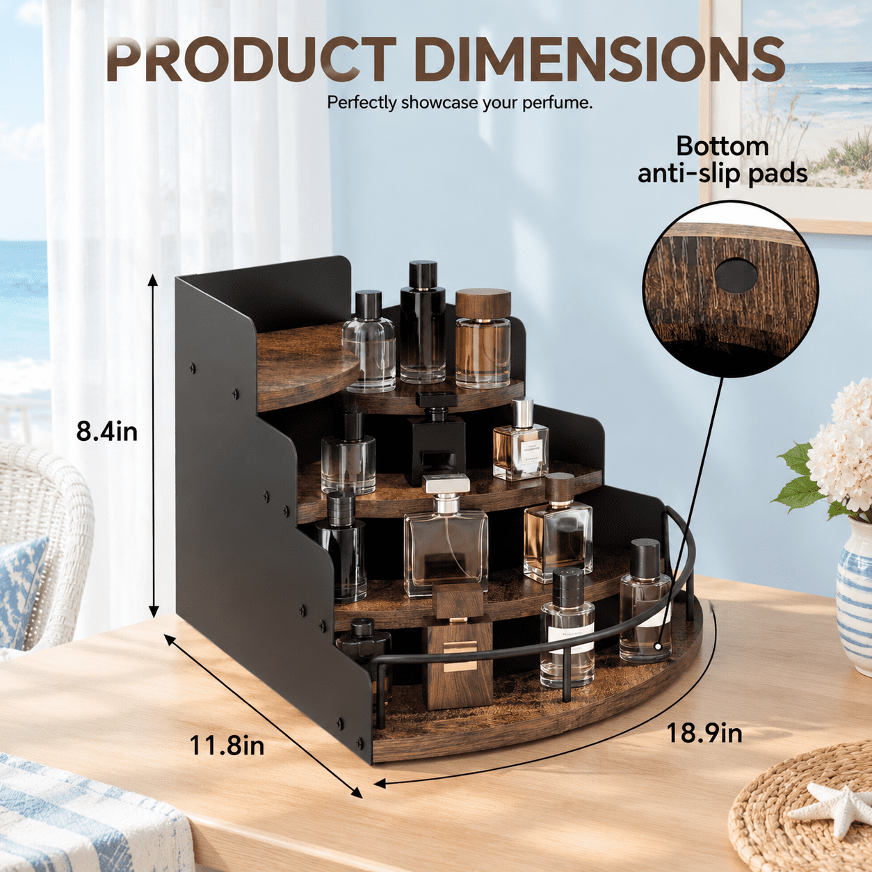 2 Brown 4 Tier Wooden Corner Perfume Organizer Vanity Dresser Fragrance ...