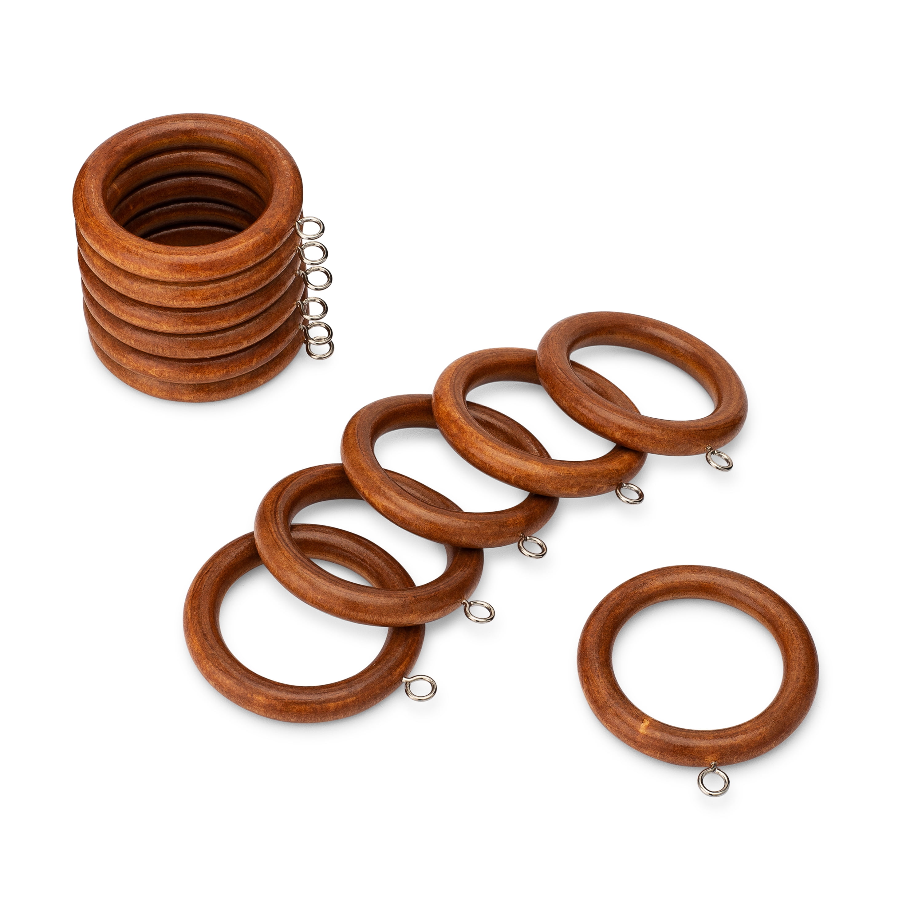 2 1/4 Inch Wood Curtain Rings in Dark Brown Finish, Set of 12 