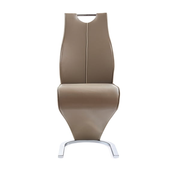 Of 2 Brown Dining Chairs, Zigzag Style Chair, Half Moon Metal Base, Contemporary Pu Acrylic, Foam Filled, Brown + Beige For Room Chairs (2), Design, Linen, Solid Back, And Elegance