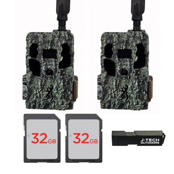 (2) Browning Defender Pro Scout Max HD Trail Game Camera Bundle Includes 32GB Memory Card and J-TECH Card Reader (24MP) | BTCPSMHD