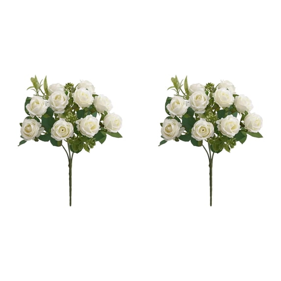 2 Bunches 10 Heads Small White Roses Bouquet by Dusknt 10 Heads Artificial Roses for Wedding Decor Arrangements for Home Kitchen Dining Table Centerpieces Indoor Decoration