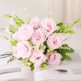 thumbnail image 1 of 2 Bunches Artificial Flowers,Fake Flowers,Artificial Plants Indoor, Artificial Rose Branch with Stem 5 Fork 5 Head Faux Silk Flower Indoor Outdoor Garden Decoration Photo Props Pink, 1 of 4