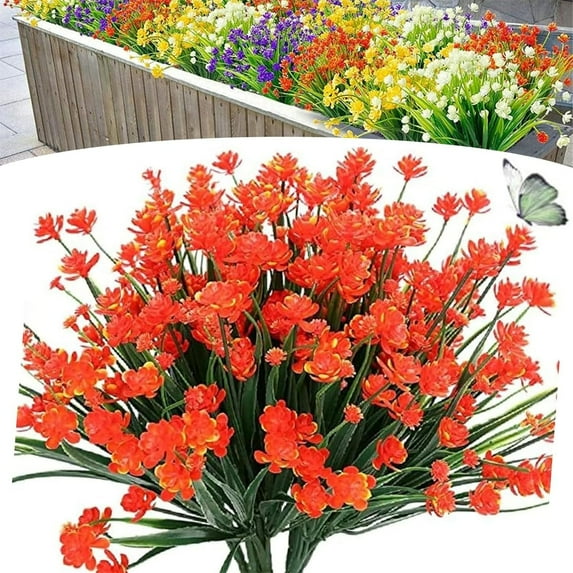 2 Bunches Artificial Flowers, Realistic Outdoor Fake Flowers UV Resistant, No Fade Garden Decor for Planter, Patio, and Indoor Home Decoration