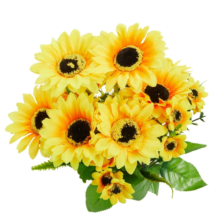 Fake Sunflower Decor, MASUMARK SM Sunflowers Artificial Flowers Silk  Plastic Plants Greenery Grass Home Garden Outdoor Decorations Window Box  Kitchen