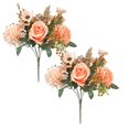 thumbnail image 1 of 2 Bunches Champagne Autumn Artificial Faux Rose Daisy Silk Flower Bouquet, Bendable Wire Stems for Wedding Party Home Kitchen Table Centerpiece Fall Decor, 1 of 5