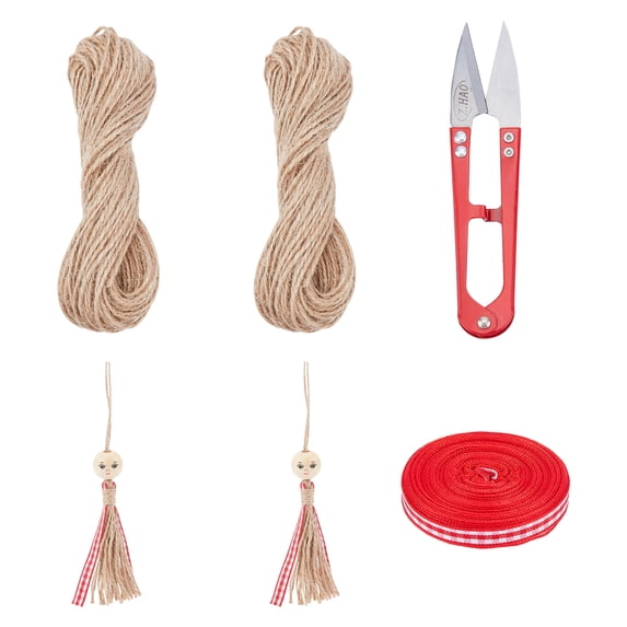 2 Bundle Jute String 1mm Natural Jute Twine Hemp Rope with 1 Roll Tartan Polyester Ribbon 1Pc Scissors Cord Kit