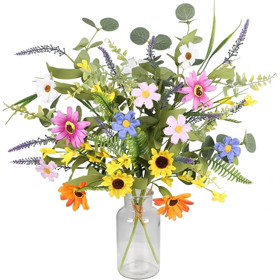 2 Bundles Artificial Daisy Flowers Fake Silk Spring Flowers Colorful Flowers Fake Wildflowers Bouquet for Home Indoor Table Vase Wedding Party Decor (20in)