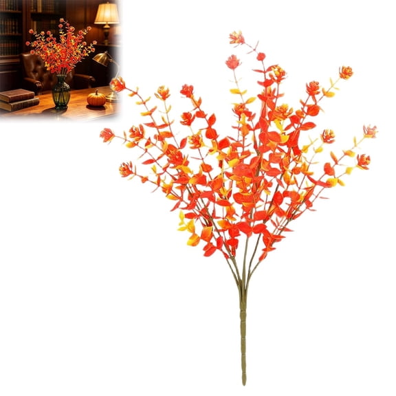 2 Bundles Artificial Fall Flowers, UV Resistant Orange Chrysanthemum Mums 14.2in Outdoor Faux Flowers for Porch, Planters, Garden, Thanksgiving Decor