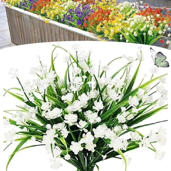2 Bundles Artificial Flowers for Outdoors/Indoors, Faux Fake Flower Plants, Spring Plants for Indoor Outdoor Yard Home Patio Porch Decoration