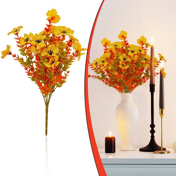 2 Bundles Artificial Outdoor Flowers, UV Resistant Faux Plants with Greenery Bushes, No Maintenance Fake Flowers for Porch Patio Yard Garden Planter Decoration