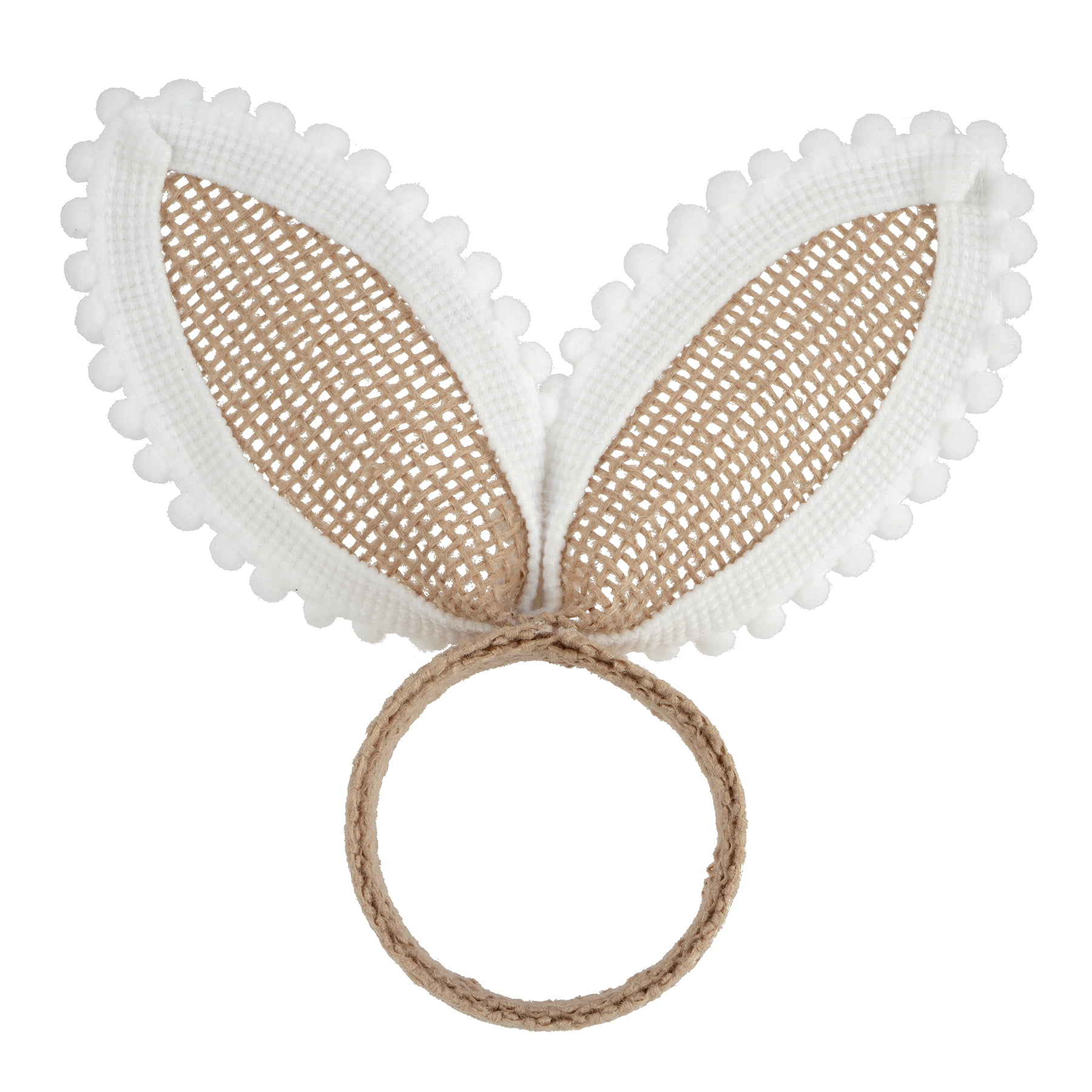 White and Beige Polyester Bunny Ears Napkin Ring
