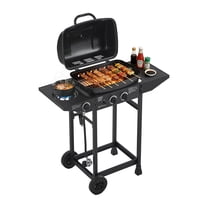 2 Burner BBQ Propane Gas Grill with Side Burner 24000 BTU Output Stainless Steel Barbecue Grill with Enameled Grates and Side Tables for Outdoor Cooking, Kitchen and Patio Backyard