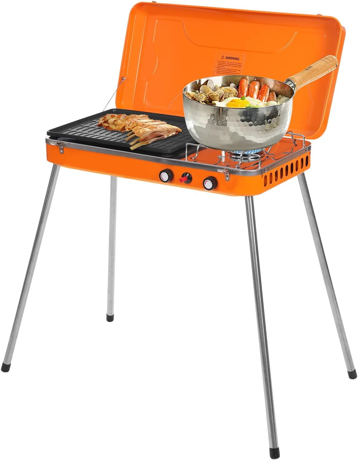 2 Burner Portable Camping Stove With Griddle - 17,200 BTU Folding Gas Stove Piezo Ignition