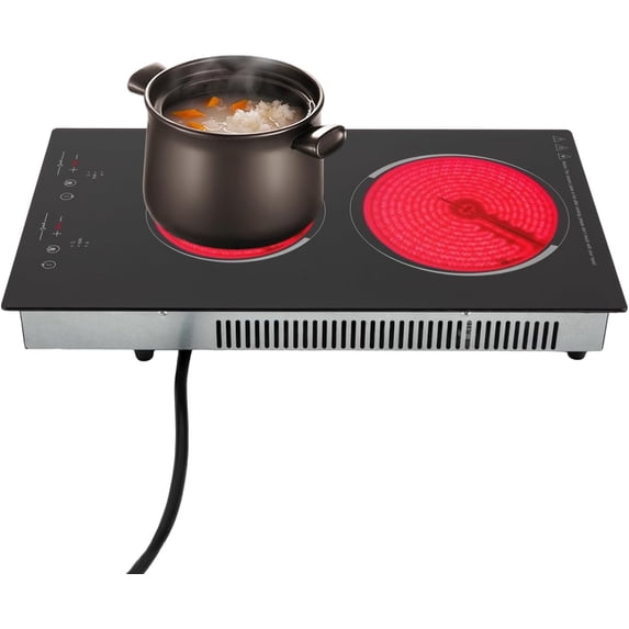 2 Burner Electric Cooktop 110v, 20 Inch Portable Electric Stove Cooktop with LED Display, Child Safety Lock and Timer, 1500W 9 Power Level Electric Ceramic Built-in Cooktop (No Plug)