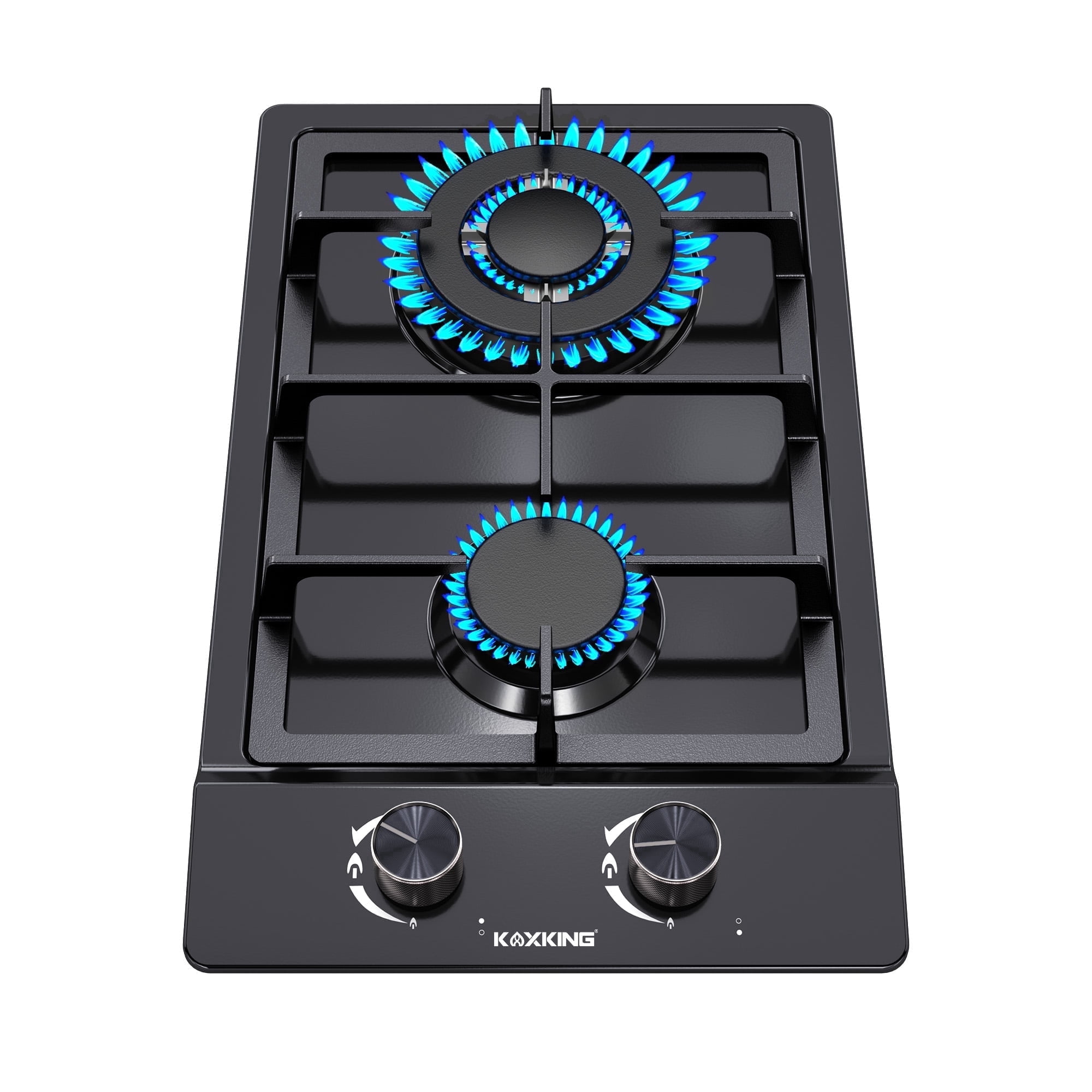 2 Burner Gas Cooktop, 12 Inch Built-in Propane Stove Top, NG/LPG Dual Fuel with Thermocouple Protection, Black Enamel Cooktop for Apartment & RV
