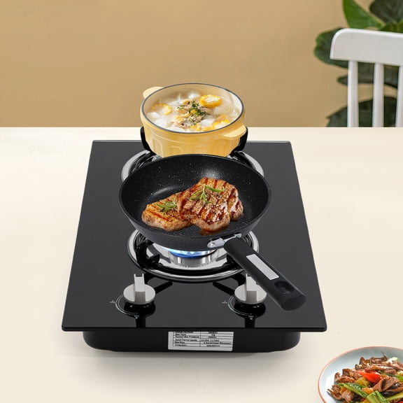 2-Burner Gas Stove with Adjustable Firepower, Piezo Ignition, Toughened Glass Panel, Energy-Efficient, Safe and Easy To Clean for Home Kitchens