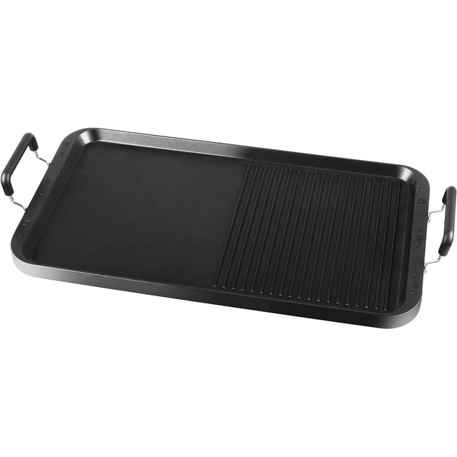 2 Burner Griddle Pan with Glass Lid,Stove Top Flat Griddle for Glass