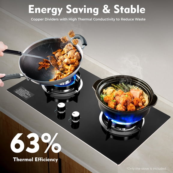 2 Burner Natural Gas Cooktop, Portable Built-In Gas Stove with Tempered Glass, Auto Ignition & Flameout Protection, for Kitchen, RV, Apartment Outdoor Indoor