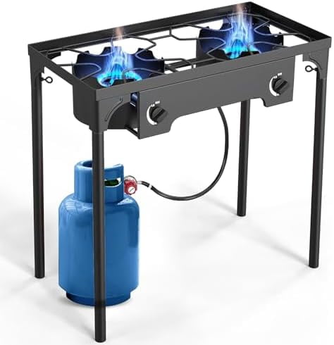 3-Burner Propane Stove – 225,000 BTU Outdoor Gas Stove With Adjustable Regulator, Hose & Detachable Legs