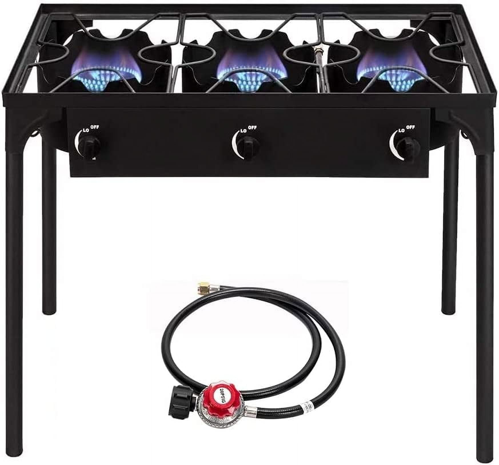 2-Burner Outdoor Portable Propane Gas Stove, 150,000 BTU Heavy-Duty Iron Cast Cooker with Detachable Stand Legs for Camping & Patio Use