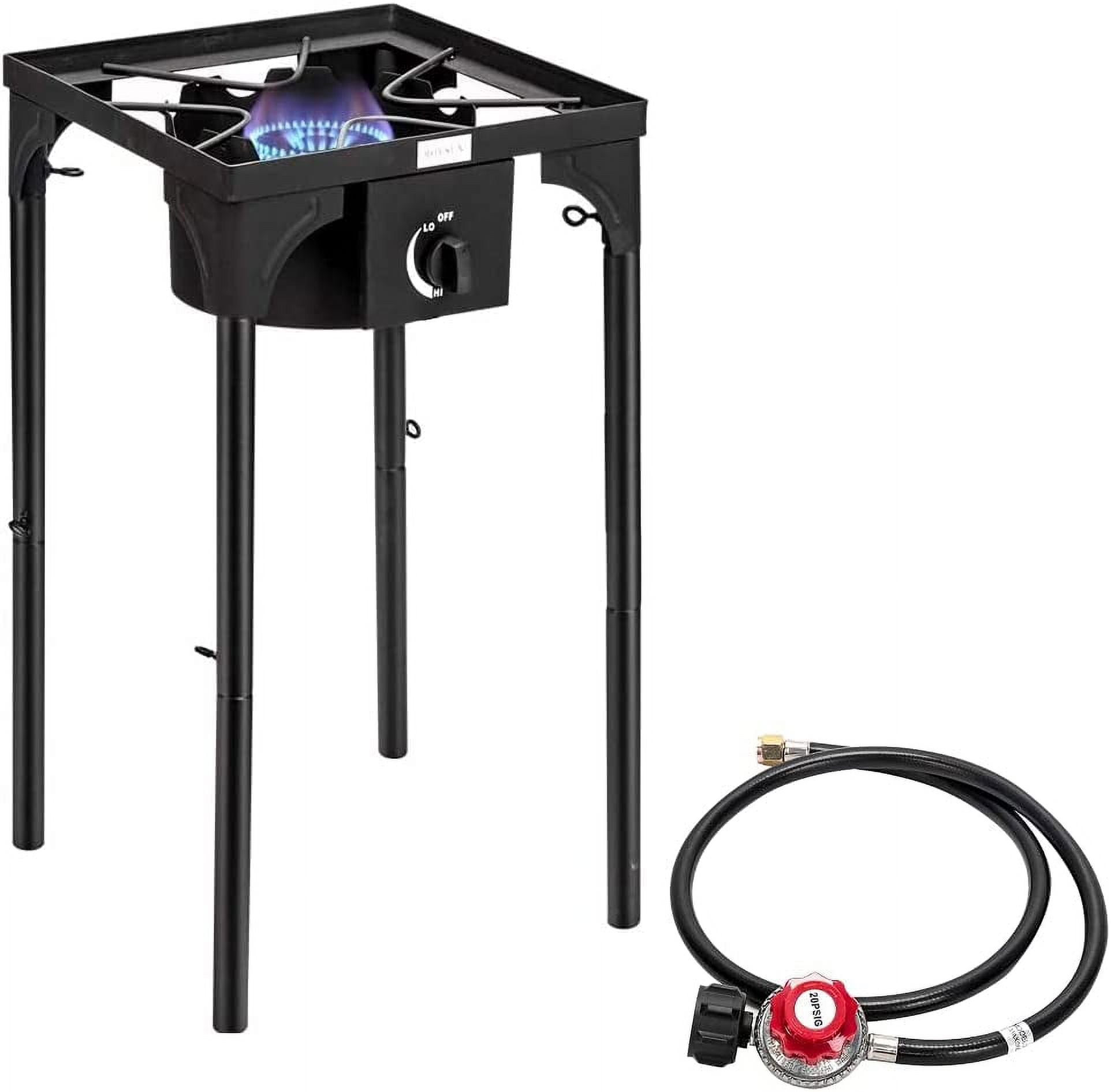 2-Burner Outdoor Portable Propane Gas Stove, 150,000 BTU Heavy-Duty Iron Cast Cooker with Detachable Stand Legs for Camping & Patio Use