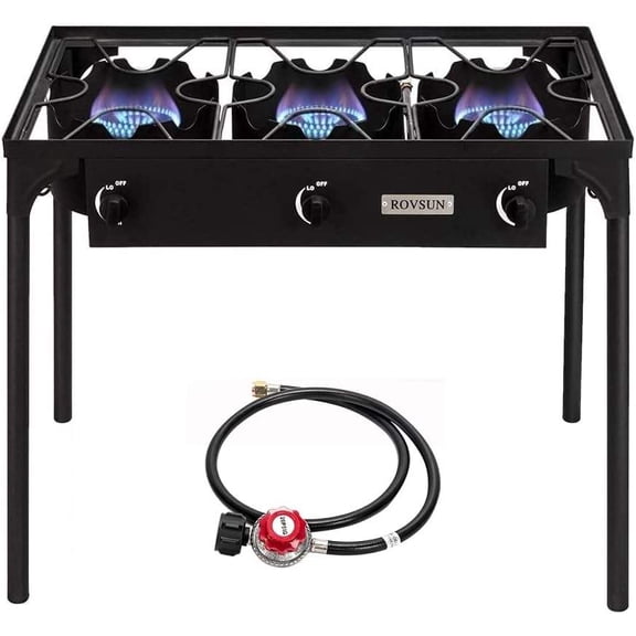 2-Burner Outdoor Propane Gas Stove with CSA-Listed Regulator, 225,000 BTU, Cast Iron Construction