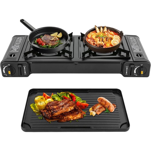 2Burner Portable Camping Stove, Butane Camping Stove with Nonsticking