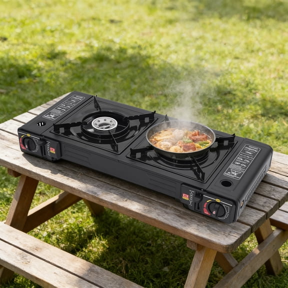 2Burner Portable Camping Stove with Carrying Case  5000W Gas Outdoor Cooker with Dual Heat Control & Safety Valve for Camping, RV, Picnic & Tailgating