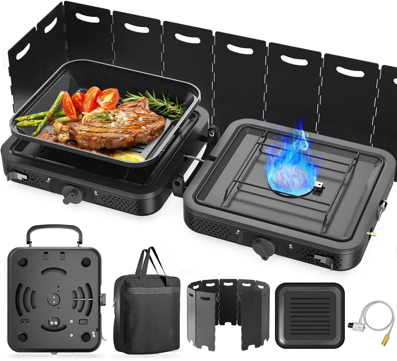 2 Burner Portable Camping Stove Propane, 17000 BTU Folding Camp Stove with Dual Adjustable Burners, Portable Propane Stove for Outdoor Cooking, Camping, BBQ