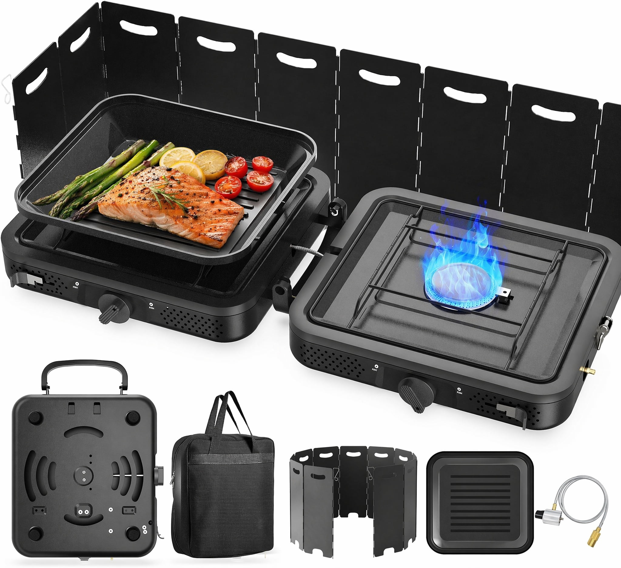 2 Burner Portable Camping Stove Propane, 17000 BTU Folding Camp Stove ...