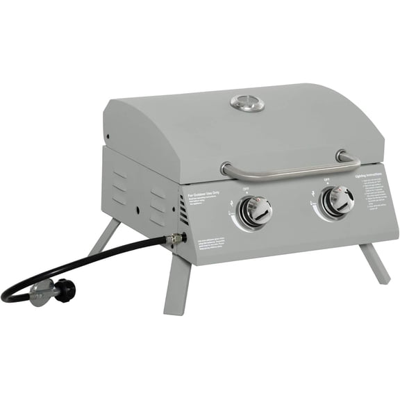 2-Burner Portable Propane Gas Grill with Foldable Legs, Lid, and Thermometer for Outdoor Use
