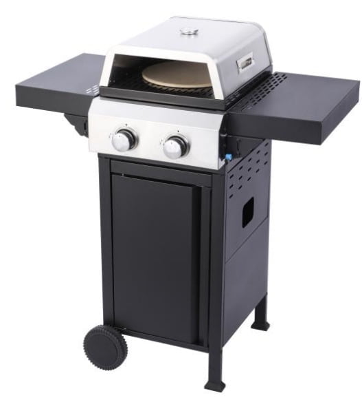 2-Burner Propane BBQ Grill with Pizza Oven, 24600BTU Outdoor Gas Grill | Foldable Side Table & Stainless Steel Design for Camping & Backyard