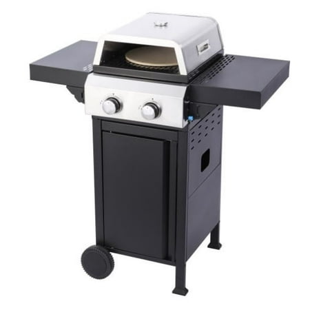 2-Burner Propane BBQ Grill with Pizza Oven, 24600BTU Outdoor Gas Grill | Foldable Side Table & Stainless Steel Design for Camping & Backyard