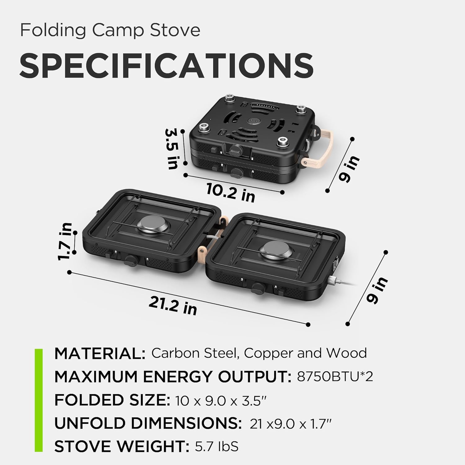 Propane Gas Stove, 17500 BTU, 2 Burner Folding Portable Camping Stove with Carrying Bag, Built to Last, Camp Stove for Camping, Car Travel, Yard Parties, Outdoor Cooking, Backpacking Grill Propane