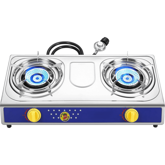 2 Burner Propane Gas Stove 25000 BTU Stainless Steel Cooktop Outdoor Camping Stove Portable Double Burner for BBQ Boiling Frying Cooking Estufa de Gas Porttil Fogn de Gas