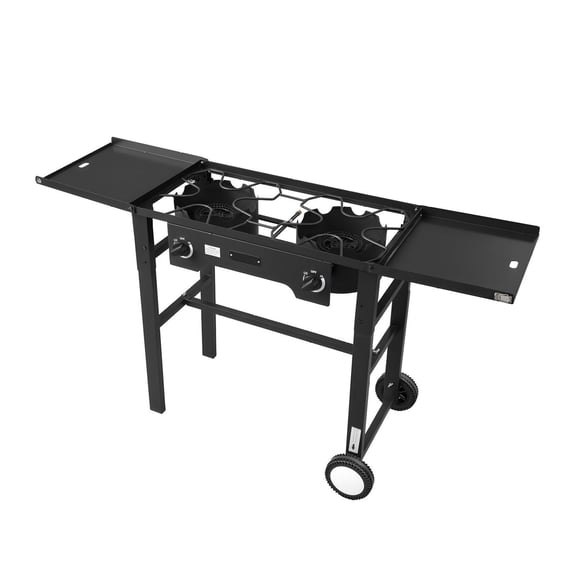 2 Burner Propane Stove, 150,000 BTU Outdoor Gas Stove, Foldable Camping Stove with Regulator & Wheels, Heavy-Duty Carbon Steel Cooker for BBQ, Patio, Home