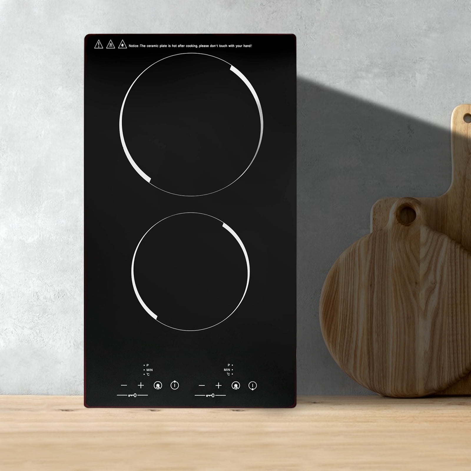 2 Burners Electric Stove, 110V Ceramic Cooktop with Plug, Sensor Touch Control, 9 Heating Levels Cooker