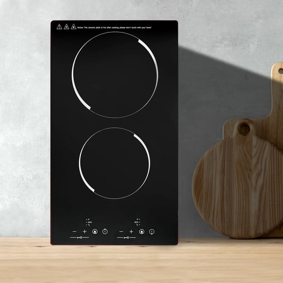 2 Burners Electric Stove, 110V Ceramic Cooktop with Plug, Sensor Touch Control, 9 Heating Levels Cooker
