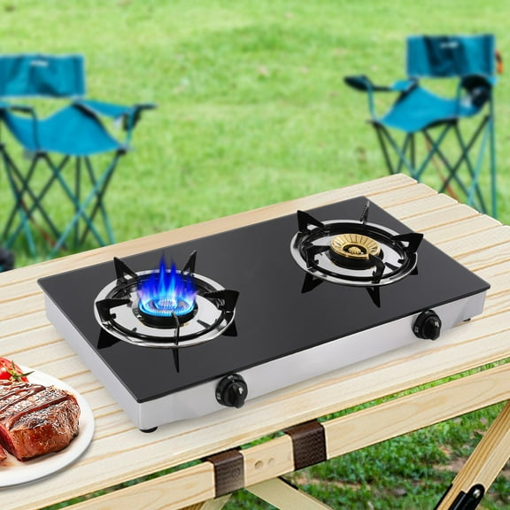 2 Burners Portable Propane Gas Stove Auto Ignition Camping Cooktop 11995 BTU Propane Burner LPG for RVs, Apartments, Indoor Outdoor Cooking