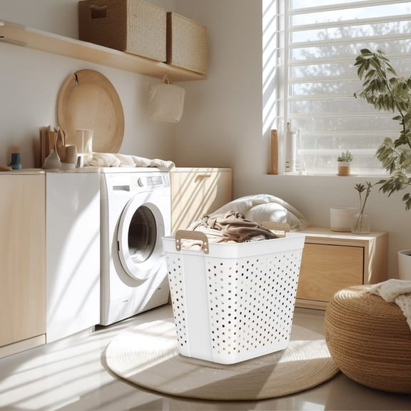 2 Bushel Flex Rectangular Decorative Laundry Basket Tote, White