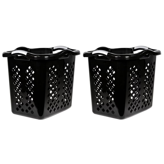 2 Bushel  Plastic Laundry Basket with Silver Handles, Black, 2 Pack