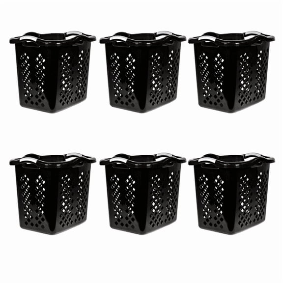 2 Bushel Plastic Laundry Basket with Silver Handles, Black, 6 Pack