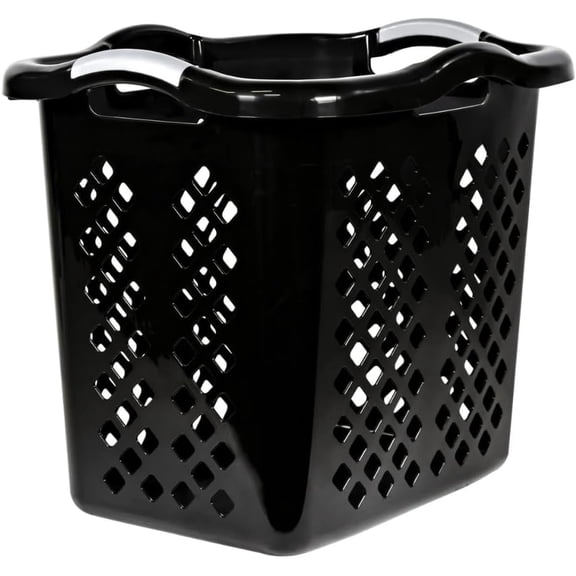 2 Bushel Plastic Laundry Hamper with Carry Handles – Durable Black Clothes Lamper Basket for Sorting, Storing & Transporting Laundry for Adults & Teens