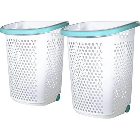 2 Bushel Rolling Plastic Laundry Hamper with Pop-up Handle, White, 2 Pack$$Home Decor, Kitchen, & Other